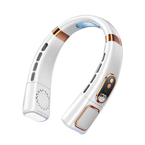 Ventilador eléctrico sin aspas Ventilador de cuello manos libres USB Pantalla digital (actualización blanca)