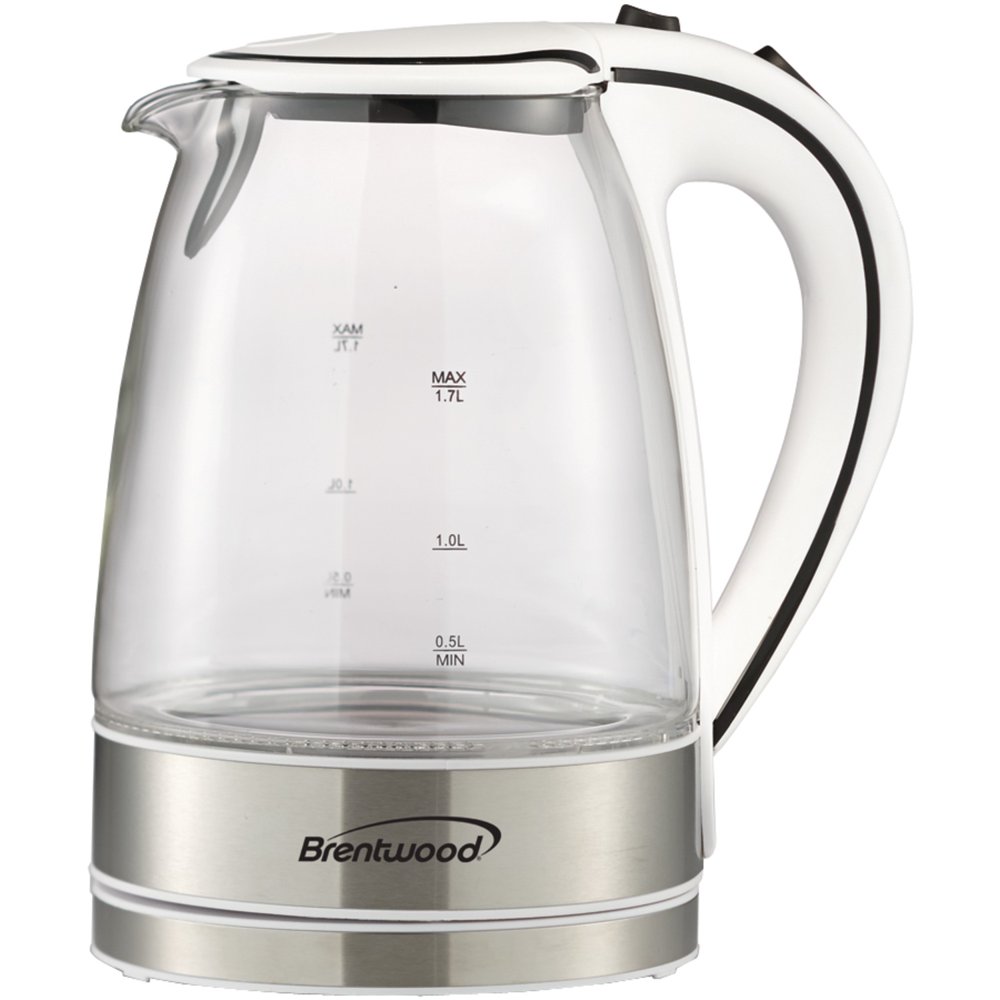 Brentwood Appliances Kt1900w 1.7liter Cordless Temperedglass Electric Kettle (white