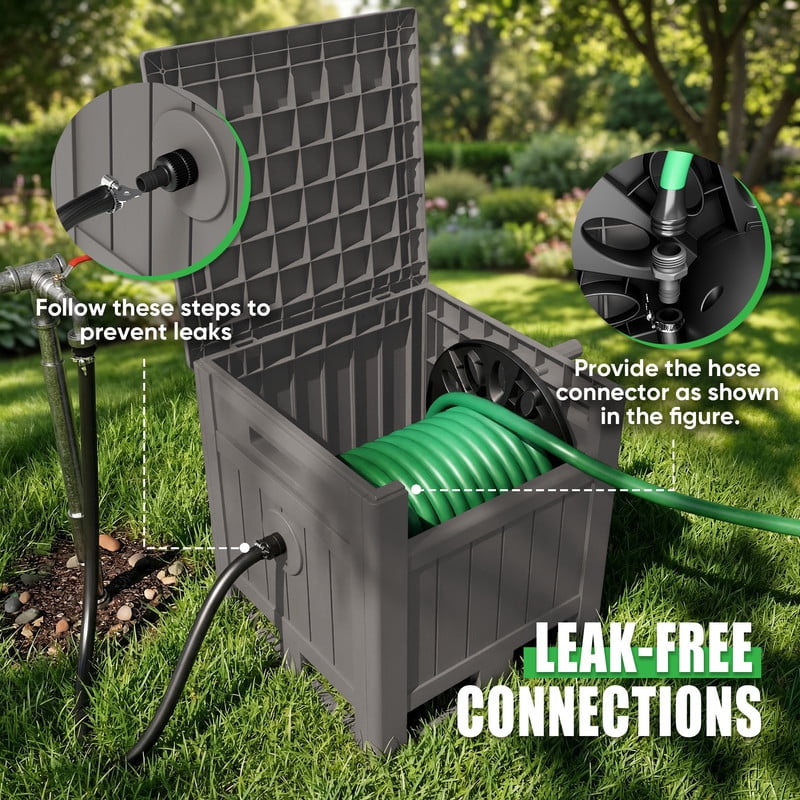 Homall Hose Reel, with Hose Guide, 180 ft Hose Capacity, Hose Hideaway Garden Hose Reel, Light Brown