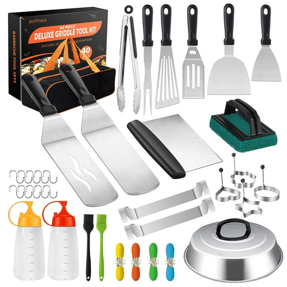 40 Pcs Griddle Accessories Kit, Flat Top Grill Accessories Set for Blackstone and Camp Chef, Griddle Tools Set with Spatula, Basting Cover, Scraper, Bottle, Tongs, Egg Ri