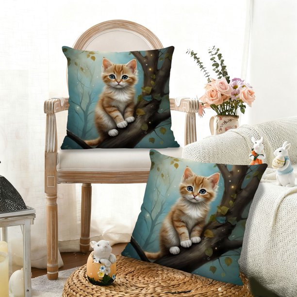 Funda de almohada con estampado de animales adorables 45x45cm - Cojín de sofá de lycra de nylon para salón, dormitorio, patio - Uso interior y exterior