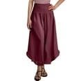 thumbnail image 1 of Women Linen Pants Summer Wide Leg Pants Smocked Waist Ruffle Hem Palazzo Pants Boho Flowy Beach Pants With Pocket Dress Pants with Pockets Womens Casual Drawstring Pants Women Casual Pants for Work, 1 of 8