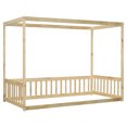 thumbnail image 6 of Twin Size Natural Wood Canopy Floor Bed Frame w/ Guardrails - Bedroom Furniture, Pine, 78"x42", Safe Sleep Space, 6 of 23