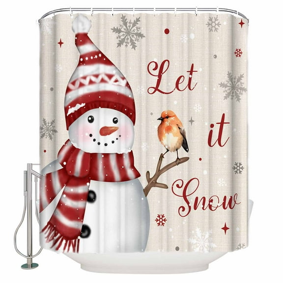 Small Stall Shower Curtain 36x72 Inch Narrow Half Size Red Christmas Snowman Bath Curtains Bathroom Decor Xmas Snowflake Birds Waterproof Fabric Shower Curtain Set with Hooks 36 Inch