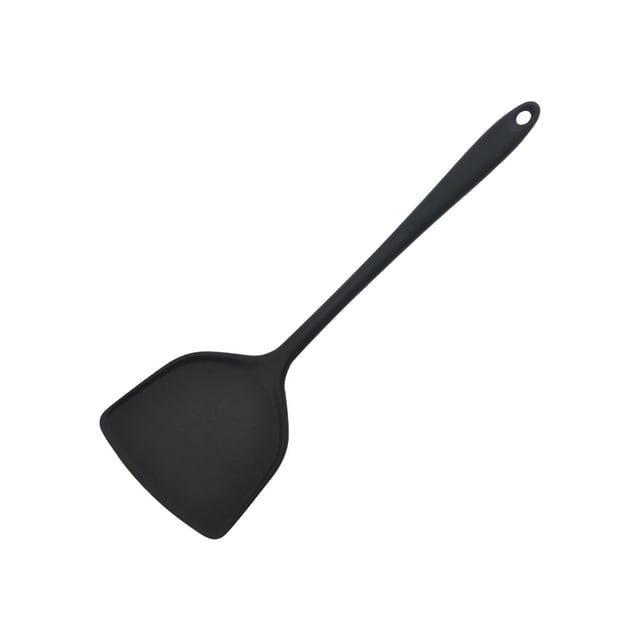 Ounissouiy Espátula de cocina con mango largo para cocinar y hornear, volteador de alimentos de silicona, utensilios de cocina manuales Cocina y Comedor Negro
