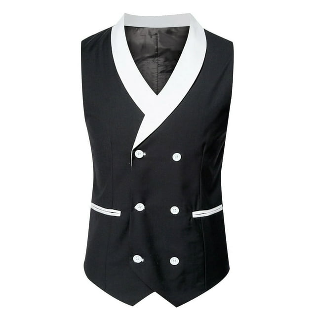 Gilet de Complet pour Homme Mince Rétro Quotidien Couleurs Assorties avec Boucle et Poche