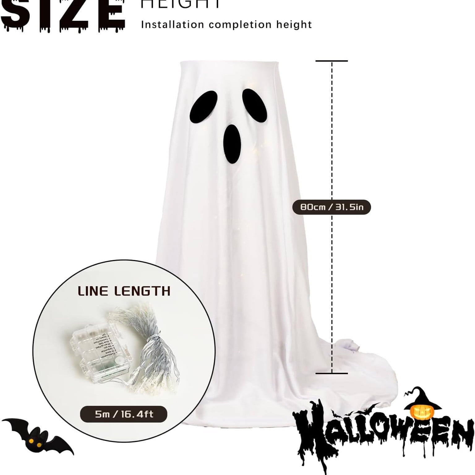 YardVibe Halloween Decorations 32'' Light-Up Ghost Candy Bowl Stand Large Ghost Decor Cute Treat Candy Holder