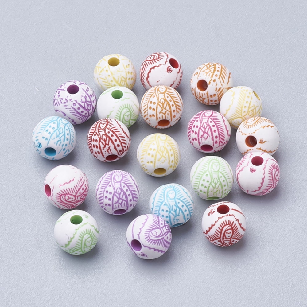 Craft Style Acrylic Beads Round with Virgin Mary Mixed Color 8x7.5mm Hole: 2mm about 1800pcs/500g