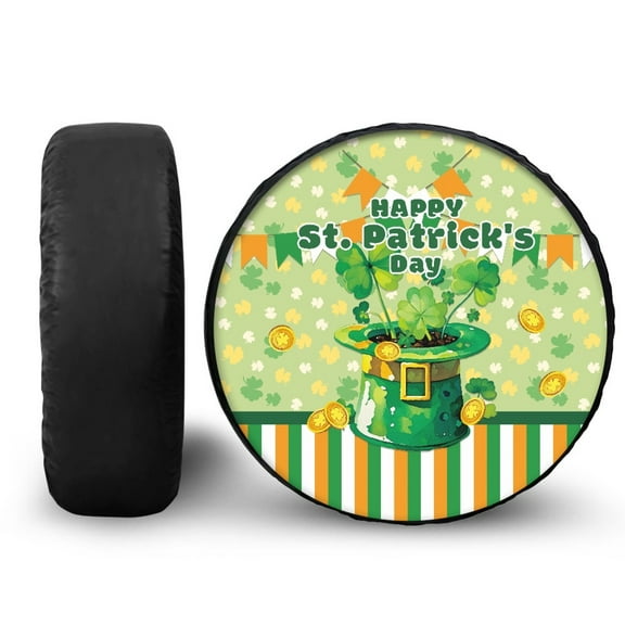 Yuyamidu Green Hat Tire Covers Green Leaf Spare Wheel Tire Cover for Trailer, RV, SUV, Travel Camping St. Patrick's Day Tyre Covers with Elastic Band