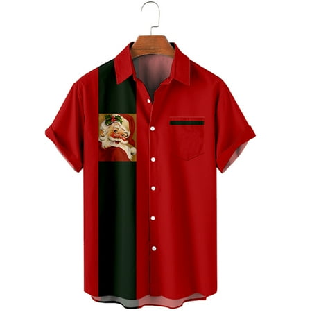 

Christmas Short Sleeve Button-Down Shirt Collar Shirt & Top for Boys Men