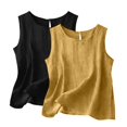 thumbnail image 2 of Holzkary Cotton Linen Tank Tops for Women 2Pc Loose Fit Cami Crop Tops Flowy Shirts Pullover Shirts Summer Tops for Women Relaxed Fit Camisole Solid Vest CrewNeck Plus Size Shirts Tunic To Hot Pink S, 2 of 9