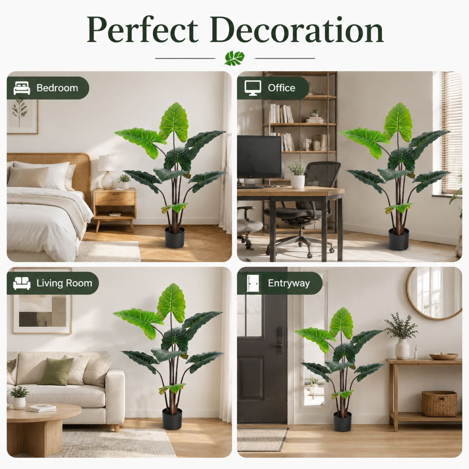 Easy4Home 4.3FT Artificial Plant Fake Caladium Plant Potted Indoor Faux Floor Plant for Home Office Decor, Green