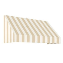 Awntech 5.38 Ft New Yorker Fixed Awning Canopy with Rigid Valance (64.5in x 16in x 30in), Linen/White Stripe