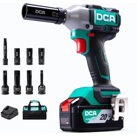 Restored DCA 20V Brushless Impact Wrench with 4.0Ah Battery, 1/2 Inch Hog Ring Cordless Impact Gun, 235 Ft-lbs High Torque, 4-Mode Power Wrench for Automotive (Refurbished)