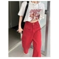 thumbnail image 5 of HLSOHJP Women's Red High Waisted Straight Jeans Vintage American Street Cool Girl High Waisted Pants Female Loose Retro Denim Trousers, 5 of 6