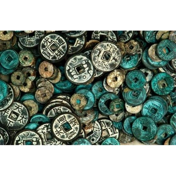 Danita Delimont PDDAS07BBE0016B Antique Chinese Coins & Reproductions At A Street Market Shandong Province Jinan China Poster Print by Bruce Behnke, 17 x 11