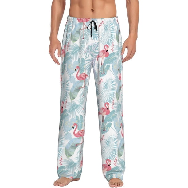 Fotbe Tropical Flamingo Pantalones de Pijama para Hombre, Pantalones de Dormir, Pantalones de Casa con Cintura Ajustable y Bolsillos-Small