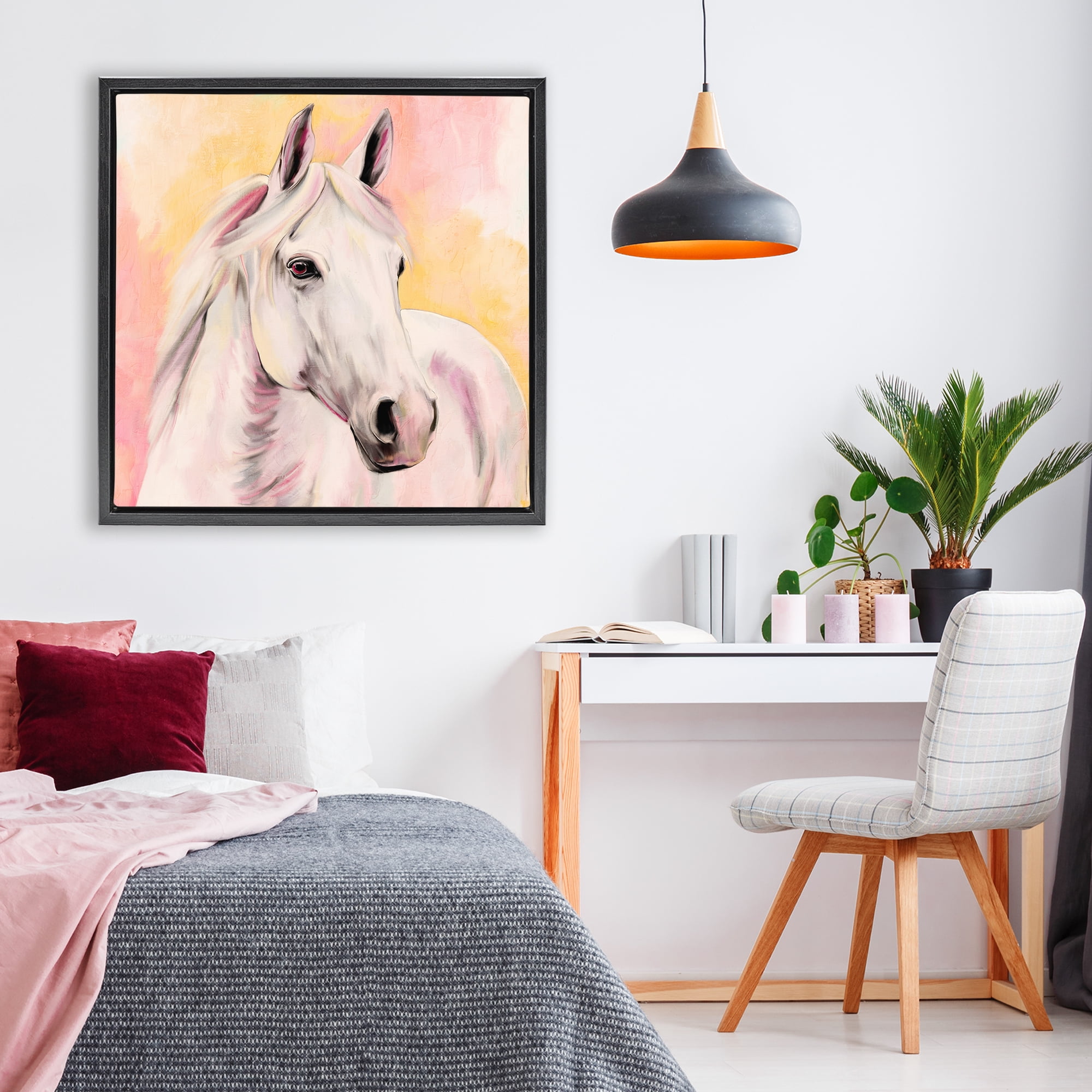 Sunset White Horse Black Framed Floater Canvas Wall Art, design by Kim Allen