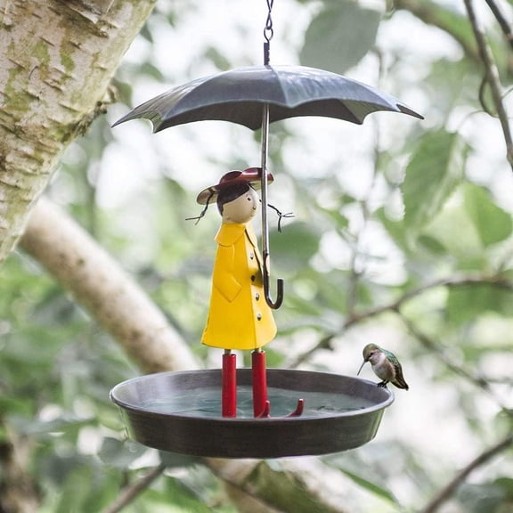 Bird Feeders for Outdoors Hanging, Hummingbird Feeders Tray Outside for Bird Bath, Wild Bird Feeders with Metal Hanging Chain Girl and Umbrella for Garden Yard Decoration