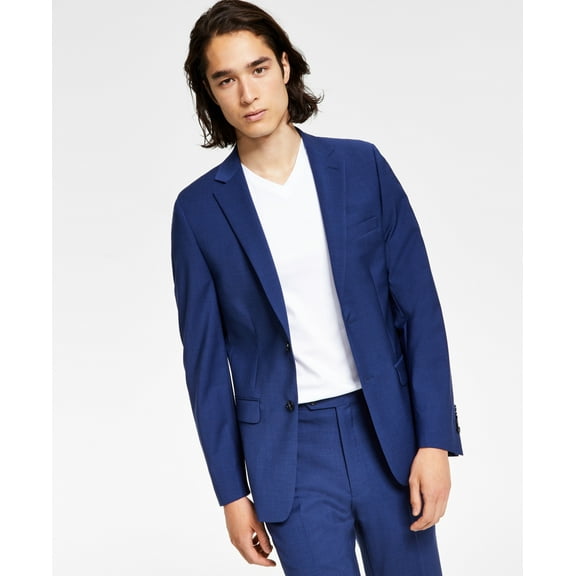Calvin Klein Mens Skinny fit Suit Jacket Blazer 48 R Blue Solid Stretch Wool