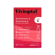 Vivioptal Active, 90 Softgels (120 Units), Ginseng & Omega 3, Multivitamin & Multimineral, Gluten Free, German Formula