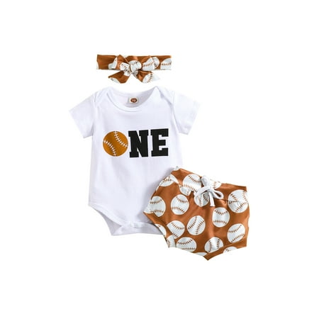 

Canrulo 1st Birthday Clothes Newborn Infant Baby Girl Boy ONE Romper Shorts Headband 3Pcs Cake Smash Outfits Brown 18-24 Months