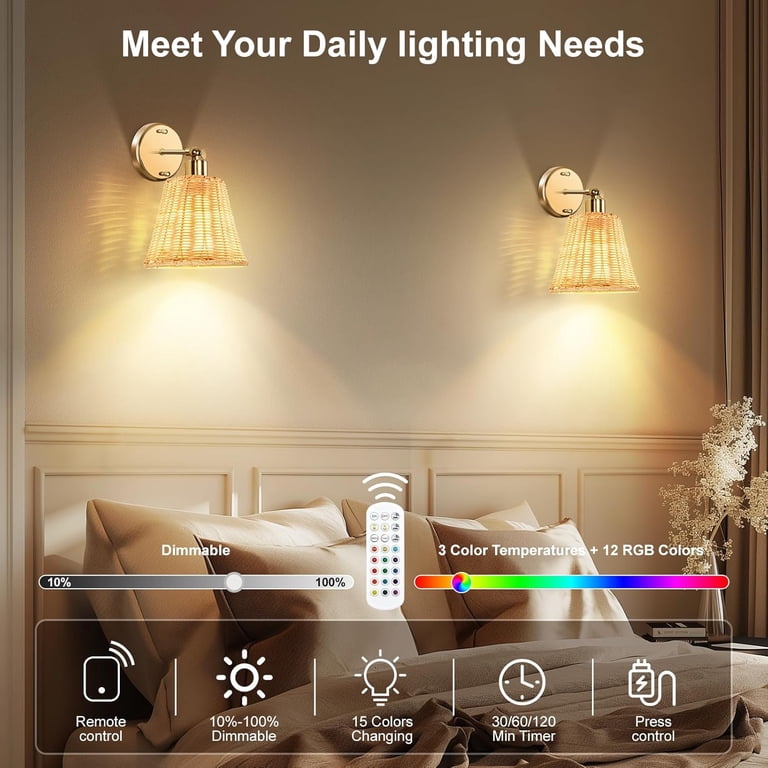 Wall Sconces Set Of 2 Battery Operated Set Of 2 Rechargeable Wall ...