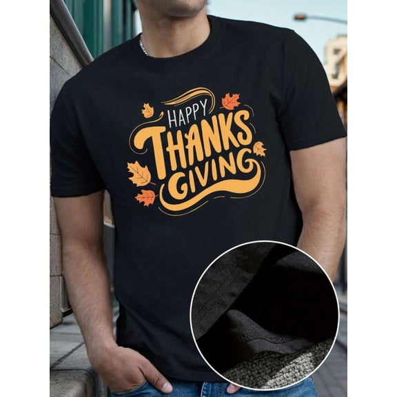 Leaves Happy Thanksgiving Graphic T-Shirt, Men'S Casual Short-Sleeve Tee