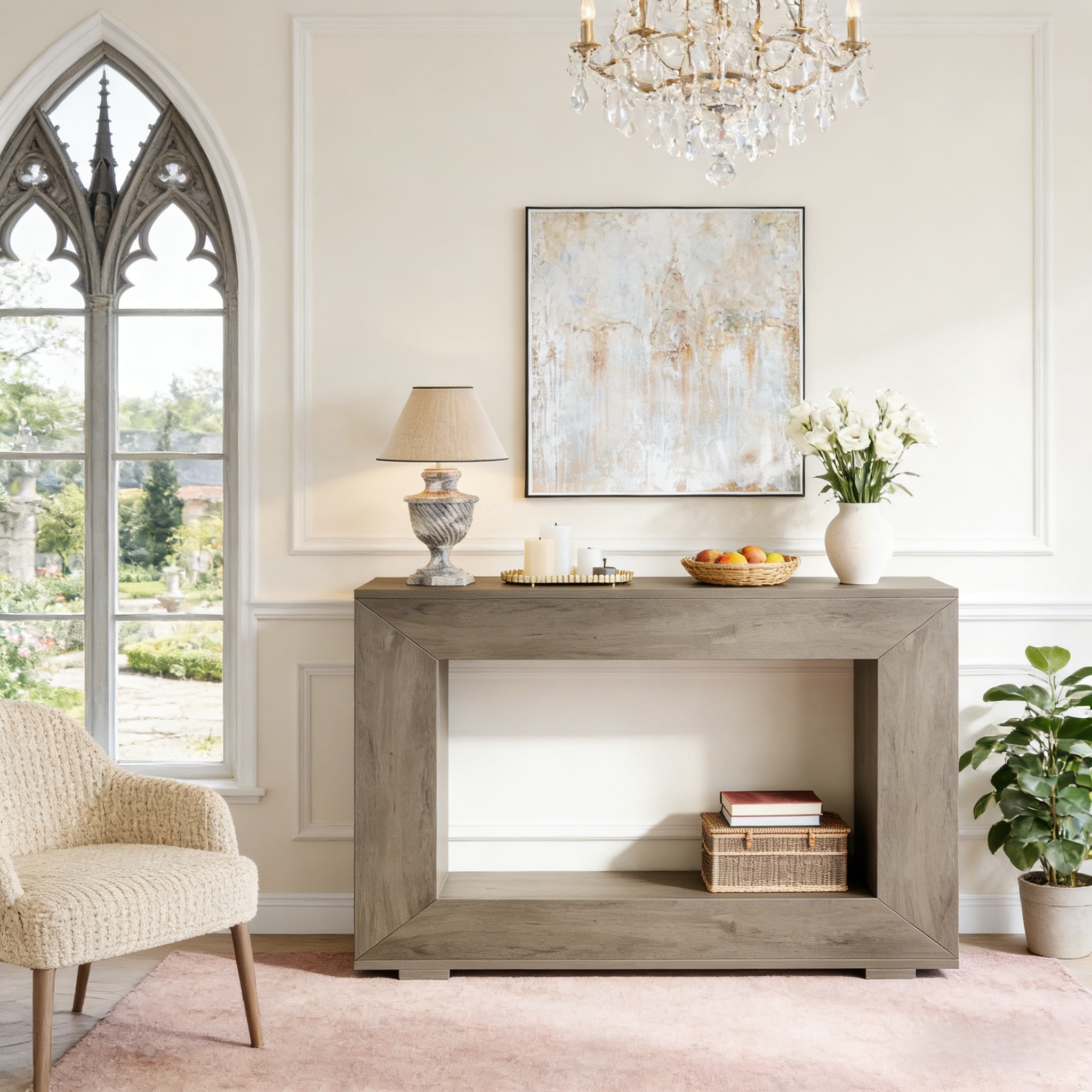 Fnova Farmhouse Console Table for Entryway, 47.2" Long Narrow Wood Entryway Table, Easy Assembly, Light Gray