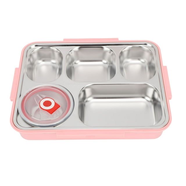 Boîte à Lunch en Acier Inoxydable, Boîte à Bento à 5 Compartiments avec Couvercle, Baguettes, Cuillère, Bol à Soupe, Récipient à Lunch Réutilisable, Plateau de Dîner Divisé avec Contrôle des Portions pour École, Bureau