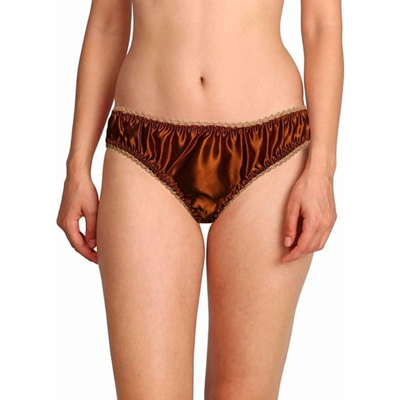 Merise Womens Sexy Silk Satin Bikini With Different Types Of Color & Lace Combination ! (Coral Lace- Brown- XL-Large)