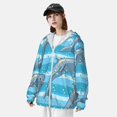 thumbnail image 5 of Goofa Dolphin Printed Women's UPF 50+ Sun Protection Hoodie Jacket Lightweight Long Sleeve Sun Shirt for Women with Pocket Hiking Outdoor-Small, 5 of 9