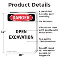 thumbnail image 2 of (2 Pack) Open Excavation OSHA Danger Sign 10 Inch X 14 Inch Indoor / Outdoor Rust-Free Aluminum Metal Signs for Workplace, Workshop, and Construction Site, Made in the USA, 2 of 8