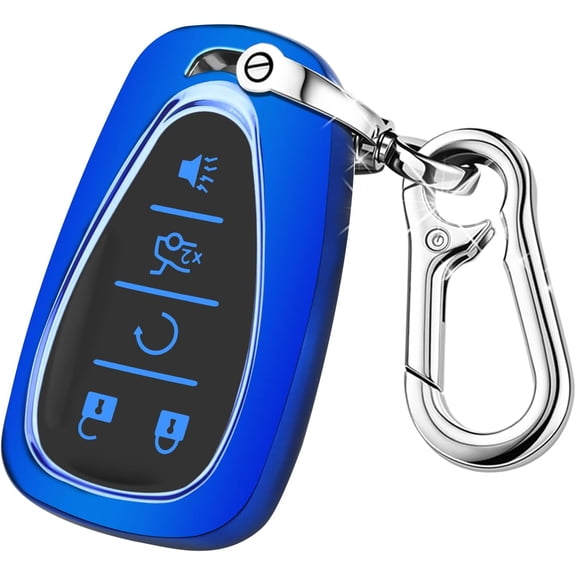 Key Fob Cover Compatible with Chevrolet Equinox Malibu Camaro Traverse Blazer Cruze Volt Bolt Sonic Trax Tahoe Keychain Case Holder Protector,Blue