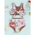 thumbnail image 2 of Biekopu Kids Girl Two Piece Swimsuits Summer Striped/Floral Print Knotted Tankini and Elastic Shorts Set Bikini Bathing Suits, 2 of 9