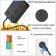 BOHASHIN Power Strip Extension Cord, 15 ft long Extension Cord for 6 Widely Spaced Outlets with 4 USB Fast Charge USB Charging Ports(Black)