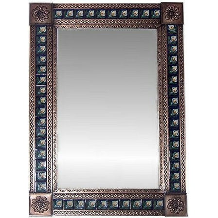 Big Brown Lily Tile Talavera Tin Mirror