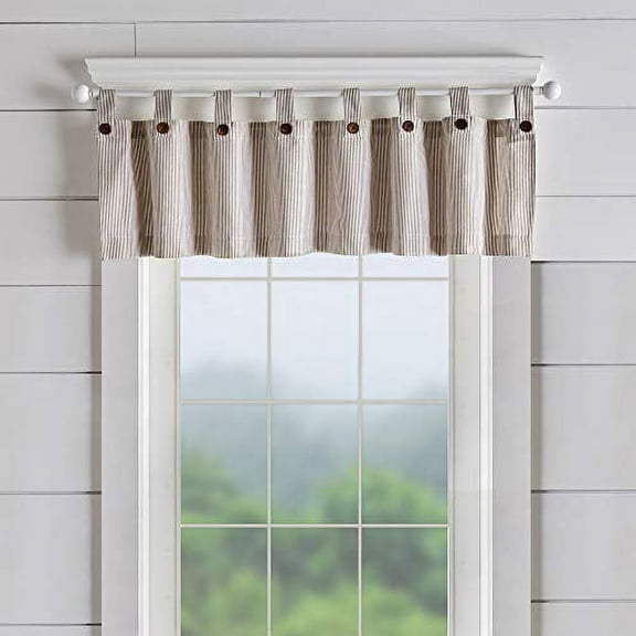 Elrene Home Fashions Tucker Ticking Stripe Window Curtain Kitchen Valance, 60" W x 15" L (1, Linen