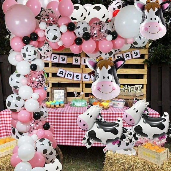 MMTX Cow Theme Balloon Arch Kit, Pink White Black, Farm Animal Party Decorations, 60 Pieces