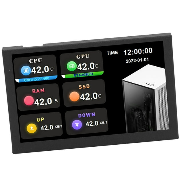 5in IPS USB Mini Screen, 800x480 Resolution PC CPU RAM HDD Monitor for AIDA64, with Type C and PH Backline Ports, Multifunctional Computer Temp Monitor for PC Computer Case