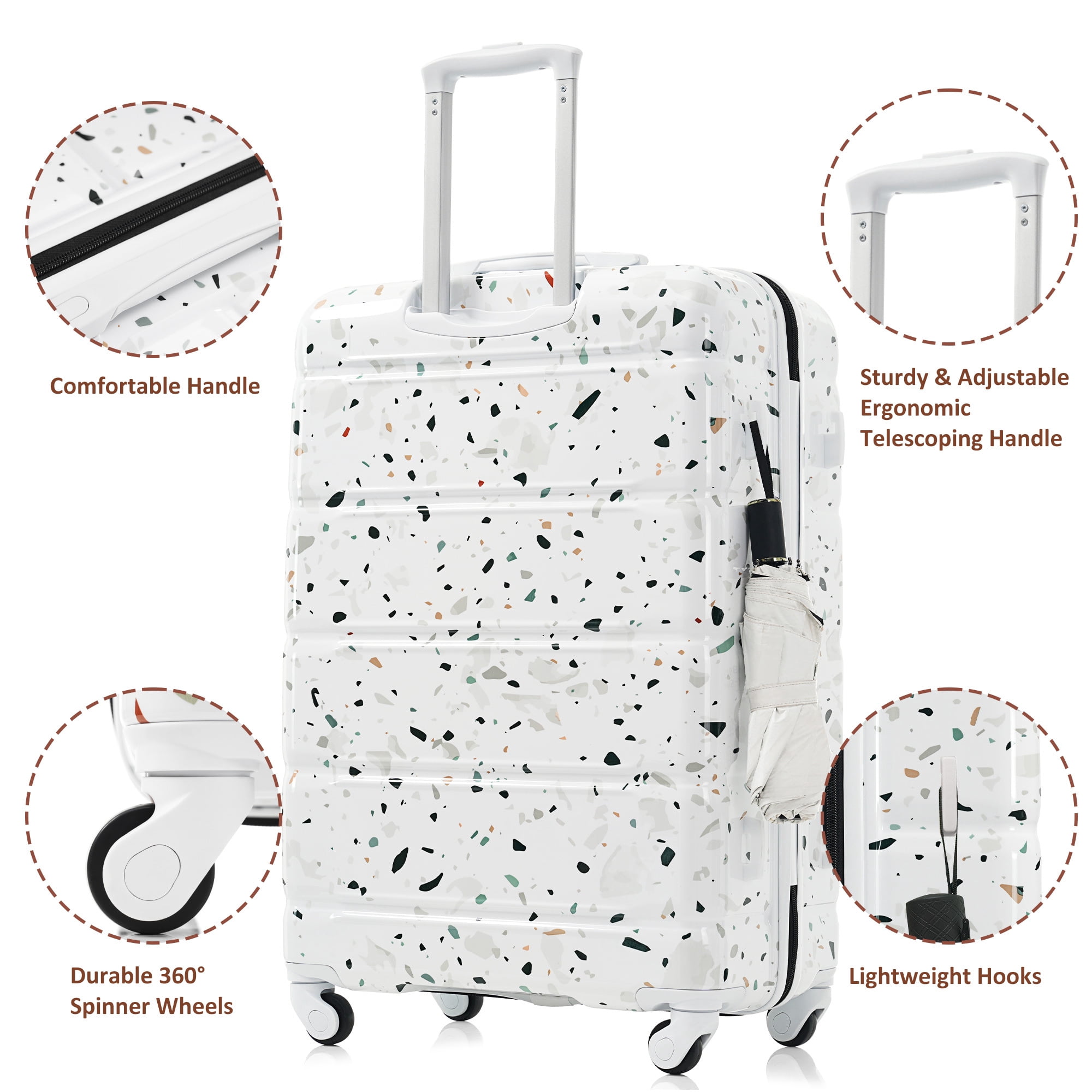 Euroco 3 Piece Luggage Sets, 20" Carry-on Suitcase with USB Port and Cup Holder,Hardside Lightweight Suitcase Set with TSA Lock and Spinner Wheels(20"/24"/28"),White