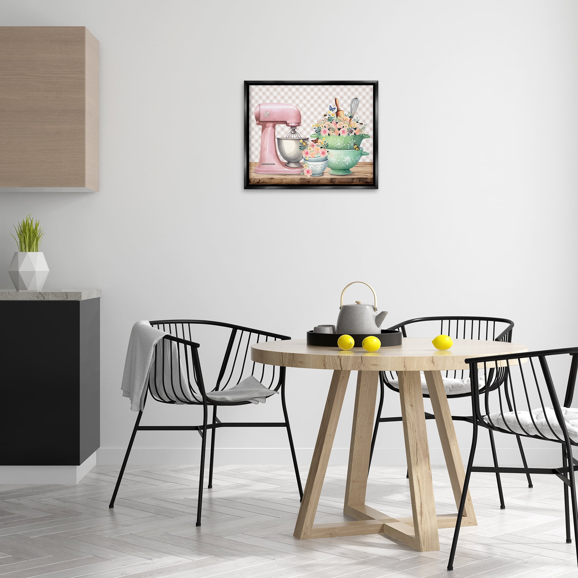 Stupell Industries Floral Gingham Kitchen Food & Beverage Painting Black Floater Framed Canvas Art Print Wall Art, 21 x 17