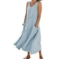 thumbnail image 1 of Robe Sans Manches en Coton et Lin pour Femmes avec Poches Style Boho Robe de Plage, 1 of 3