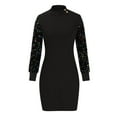 thumbnail image 6 of ylioge Spring Dresses for Women 2025, Womens Elegant Dress Casual Loose Pleated Long Sequin Sleeve Crewneck High Waisted Solid Color Black Midi Dresses Spring, 6 of 7