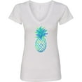 thumbnail image 3 of Inktastic Blue and Green Pineapple Women's V-Neck T-Shirt, 3 of 5