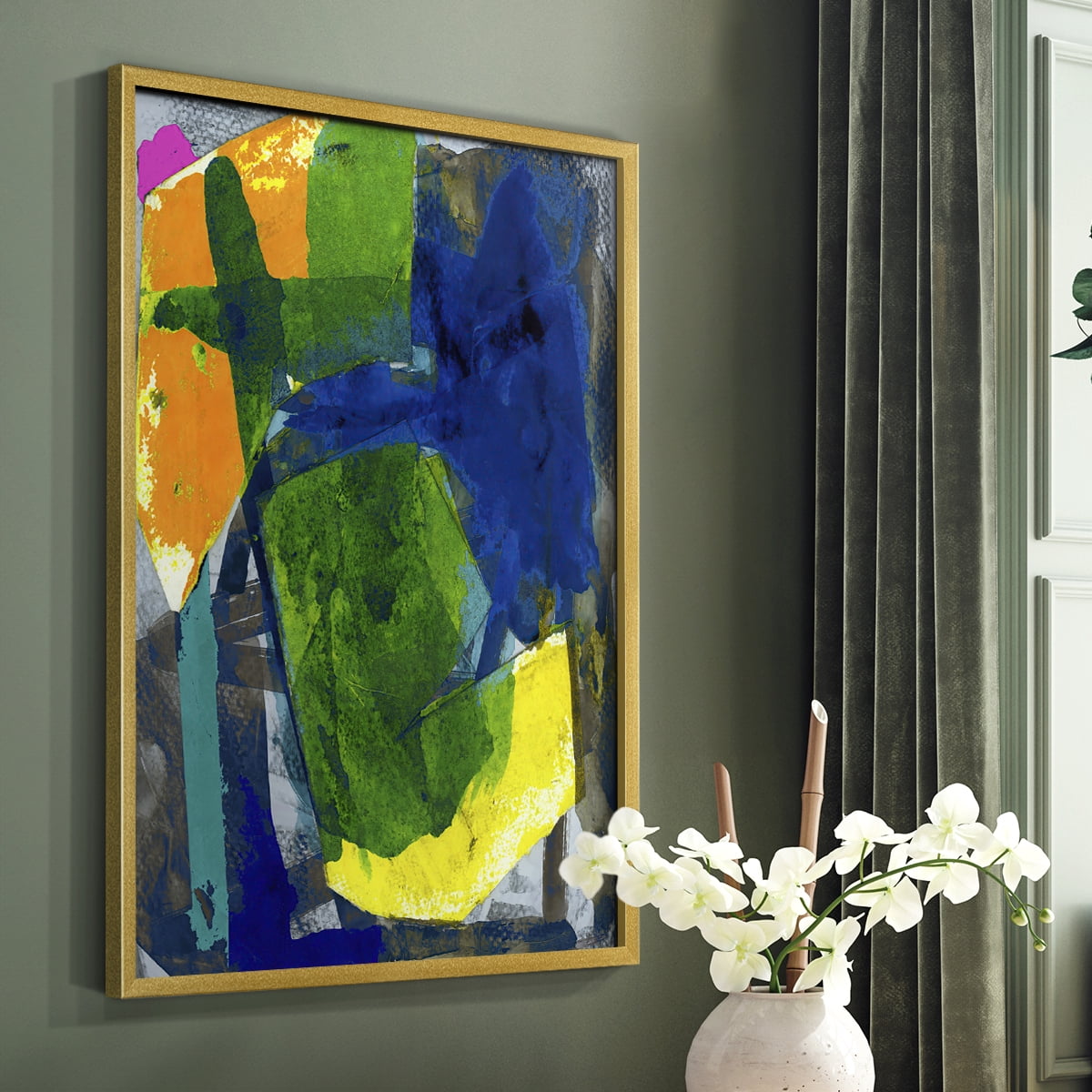 Brights Strokes I Framed Print in Gold Solid Wood Framed Print No Nail Hanging