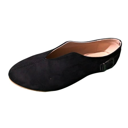 

Sehao Women s Pointed Toe Suede Flock Casual Summer Flats Buckle Strap Loafers Shoes Flock Black 7 US (Wide Widths Available)