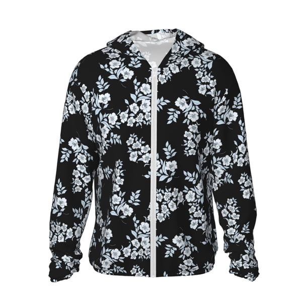 Balery Flower Sudadera ligera de manga larga con capucha y protección solar UPF 50+ para hombre y mujer, ideal para pesca y running-Small