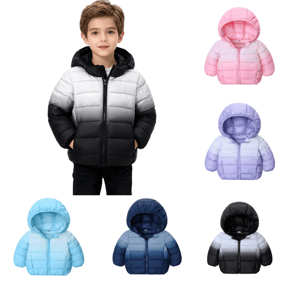 Liyamei Boys Hooded Gradient Padded Jacket with Zipper for Winter Outdoor Play Size 3-4 Years
