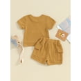 thumbnail image 4 of CIYCuIT Toddler Baby Boys Summer 2Pcs Outfits Short Sleeve Pocket T-Shirt Tops Casual Elastic Waist Shorts 6M 12M 18M  24M 3T Infant Loose Solid Color Short Pants Sets, 4 of 9